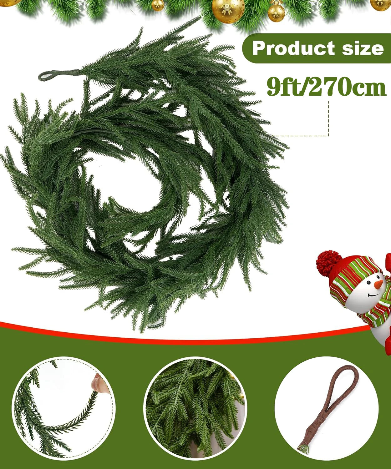 6/9 Ft Christmas Norfolk Pine Garland Real Touch Artificial Greenery Wreath Bulk for Holiday Fireplace Table Indoor Home Decor