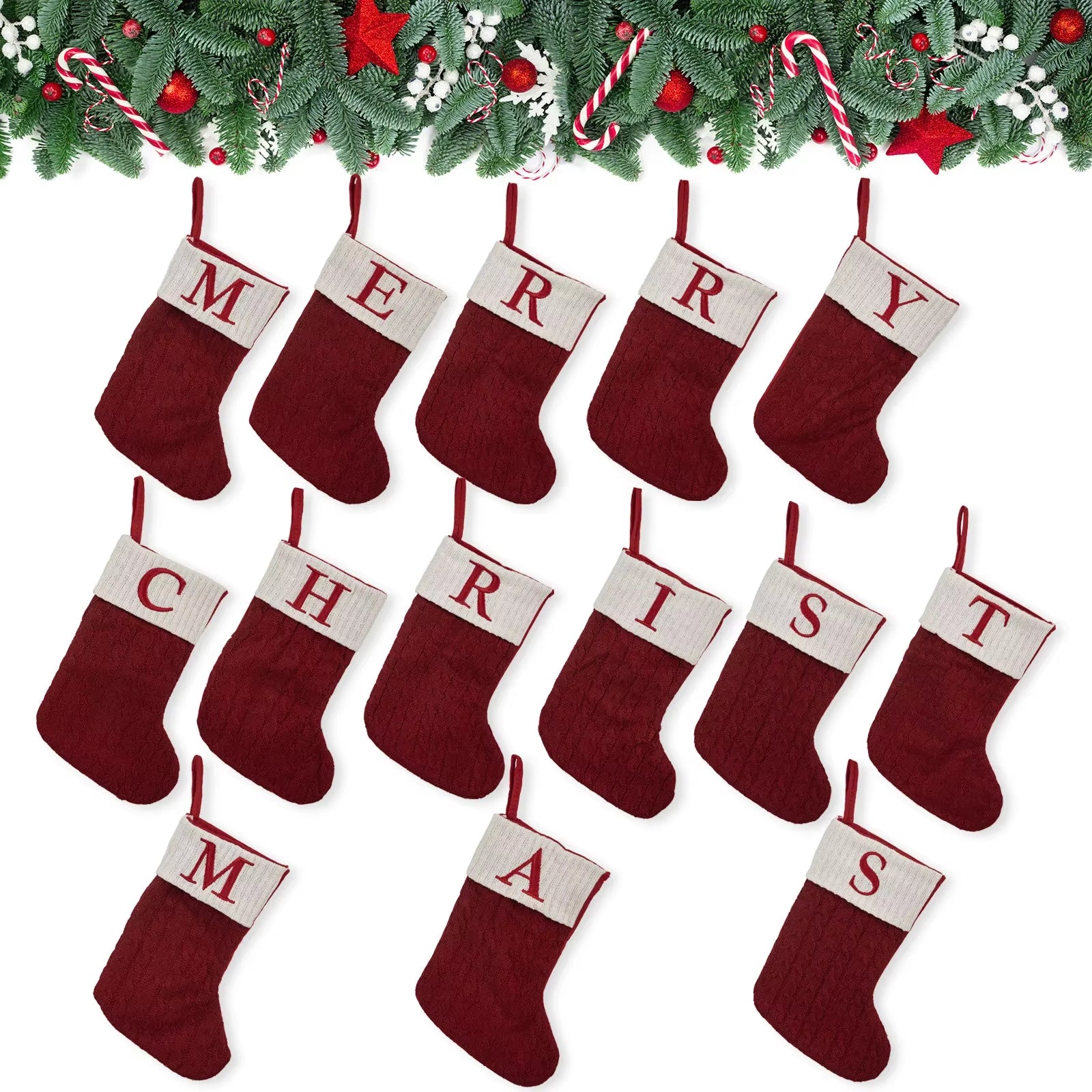 Navidad Christmas Boots Letters Christmas Stocking New Knitting Christmas Tree Pendant Decorations Snowflakechristmas Socks