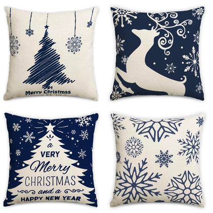 4Pcs Christmas Pillow Cover, Christmas Decoration Snowflakes, Christmas Tree, Decorative Pillowcase (Without Pillow Core)