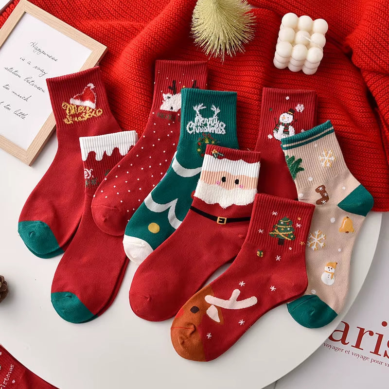 5Pairs Cartoon Christmas Socks Ornaments Merry Christmas Decorations for Home Christmas Gifts Xmas Happy New Year Supplies