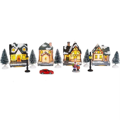 Christmas Village Houses Sets with LED Light, Christmas Town Scene Collection Figurines Building Sets Christmas Indoor Decor