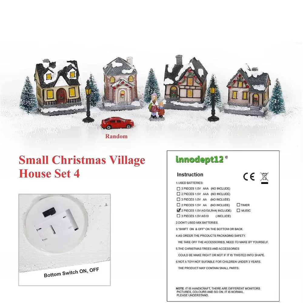 Christmas Village Houses Sets with LED Light, Christmas Town Scene Collection Figurines Building Sets Christmas Indoor Decor