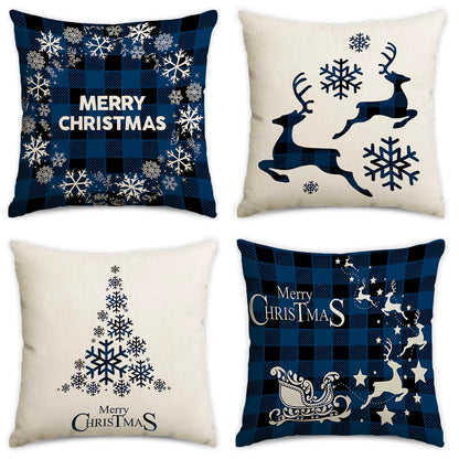 4Pcs Christmas Pillow Cover, Christmas Decoration Snowflakes, Christmas Tree, Decorative Pillowcase (Without Pillow Core)