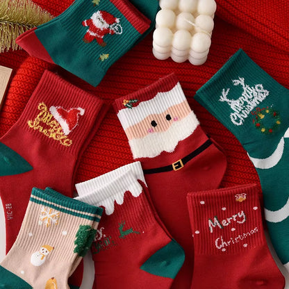 5Pairs Cartoon Christmas Socks Ornaments Merry Christmas Decorations for Home Christmas Gifts Xmas Happy New Year Supplies
