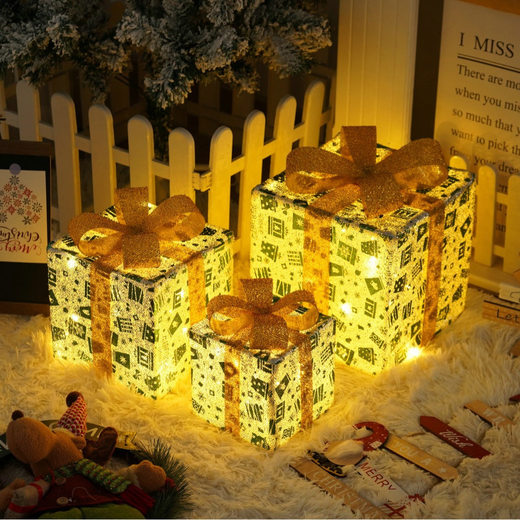 Remote Control Christmas Gift Box Lights Christmas Three-Piece Decoration