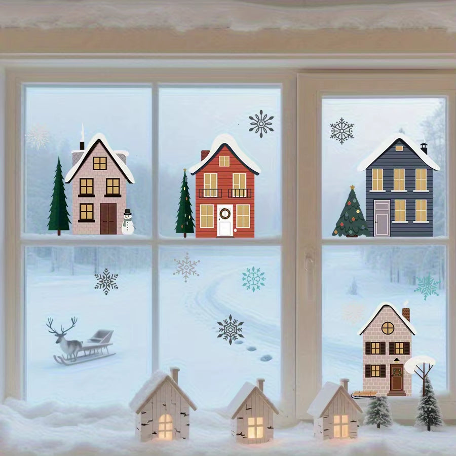 Snow House Window Clings, Christmas Village Stickers Glass Decor,Winter Decorations for and Christmas,Christmas Gifts