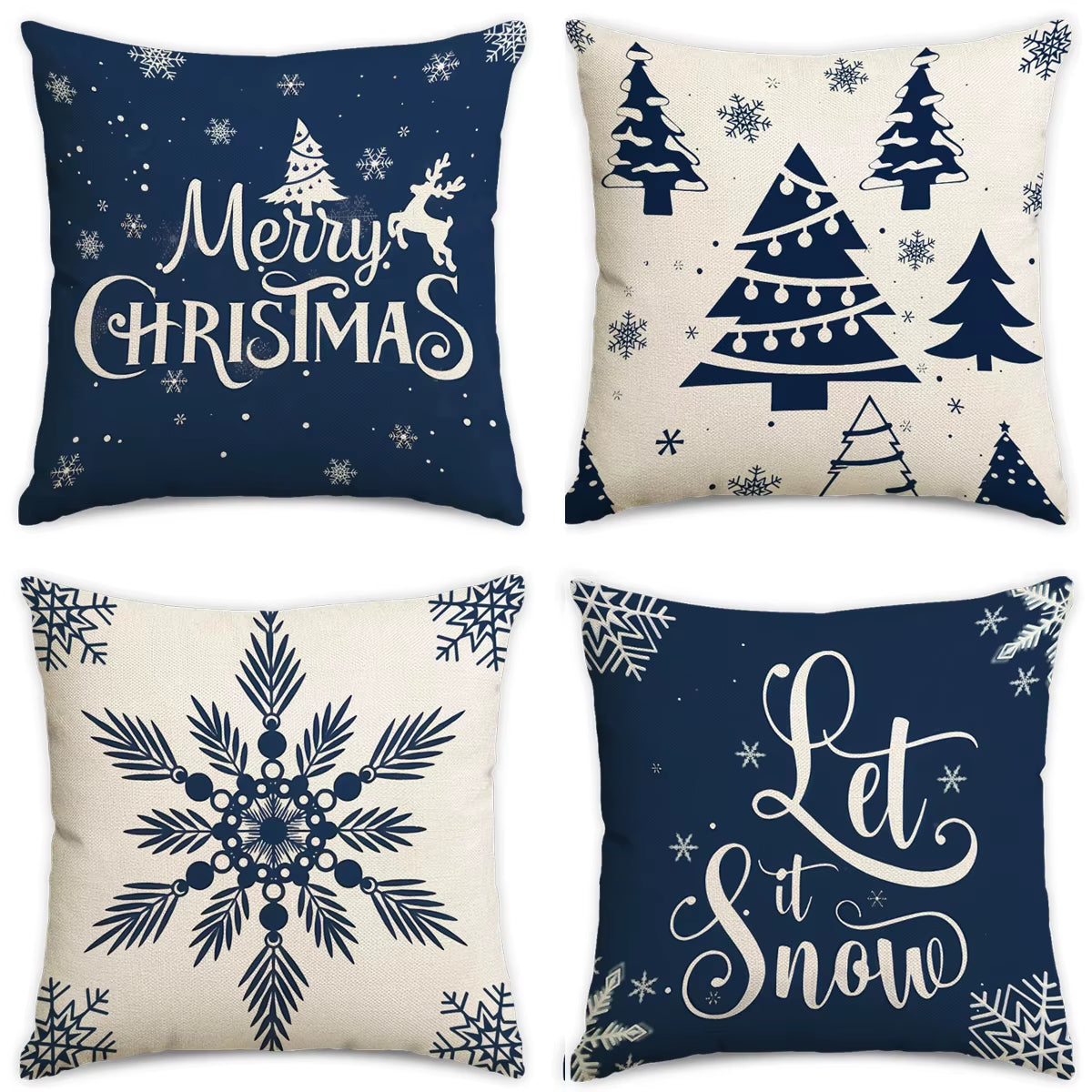 4Pcs Christmas Pillow Cover, Christmas Decoration Snowflakes, Christmas Tree, Decorative Pillowcase (Without Pillow Core)