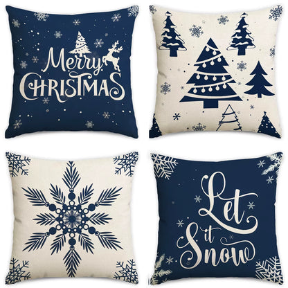 4Pcs Christmas Pillow Cover, Christmas Decoration Snowflakes, Christmas Tree, Decorative Pillowcase (Without Pillow Core)