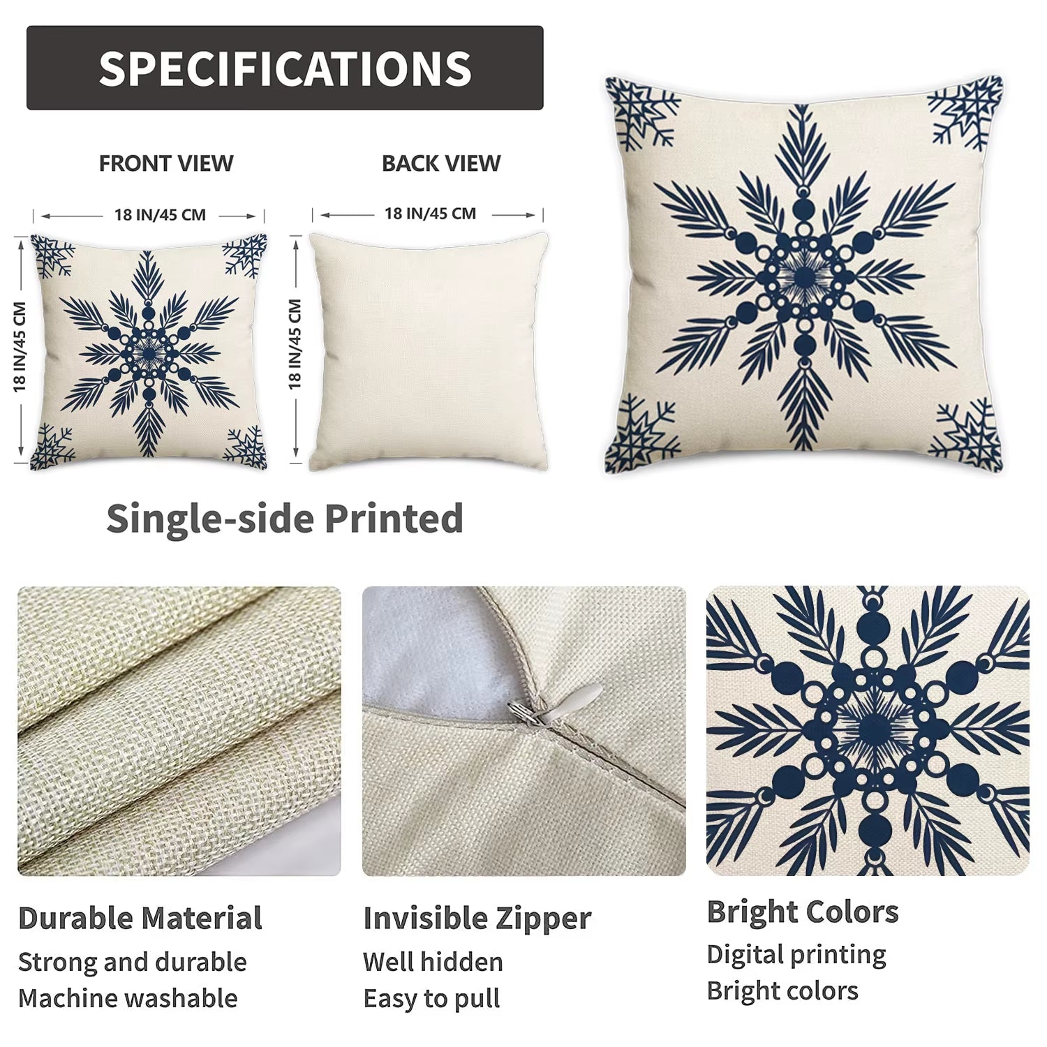 4Pcs Christmas Pillow Cover, Christmas Decoration Snowflakes, Christmas Tree, Decorative Pillowcase (Without Pillow Core)