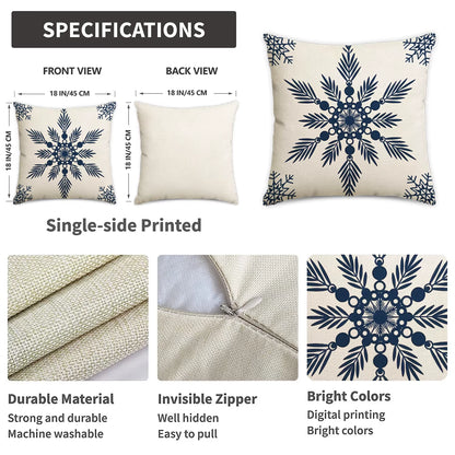 4Pcs Christmas Pillow Cover, Christmas Decoration Snowflakes, Christmas Tree, Decorative Pillowcase (Without Pillow Core)