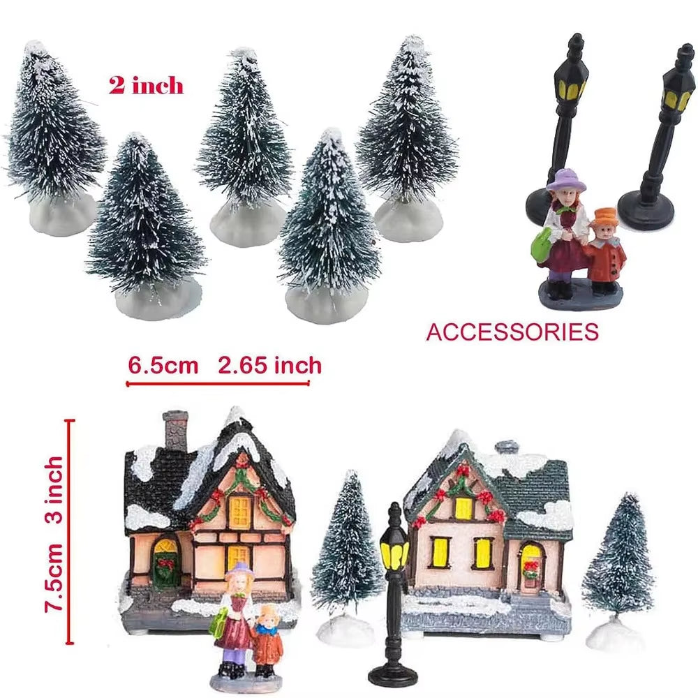 Christmas Village Houses Sets with LED Light, Christmas Town Scene Collection Figurines Building Sets Christmas Indoor Decor