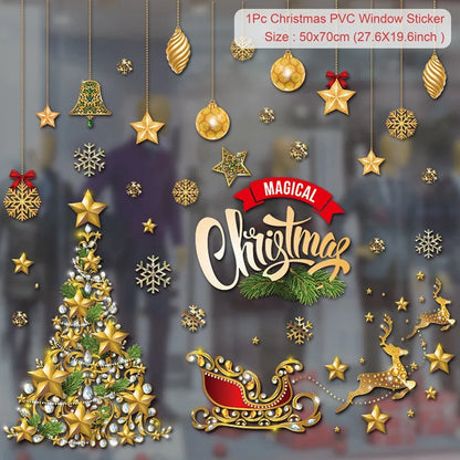 Christmas Window Stickers Merry Christmas Decorations for Home Santa Claus 2021 Christmas Ornament Navidad Xmas Gifts New Year