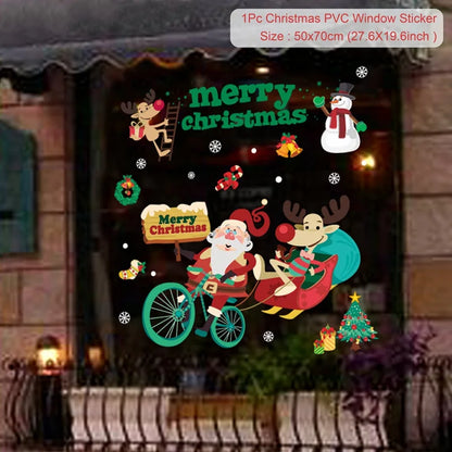 Christmas Window Stickers Merry Christmas Decorations for Home Santa Claus 2021 Christmas Ornament Navidad Xmas Gifts New Year