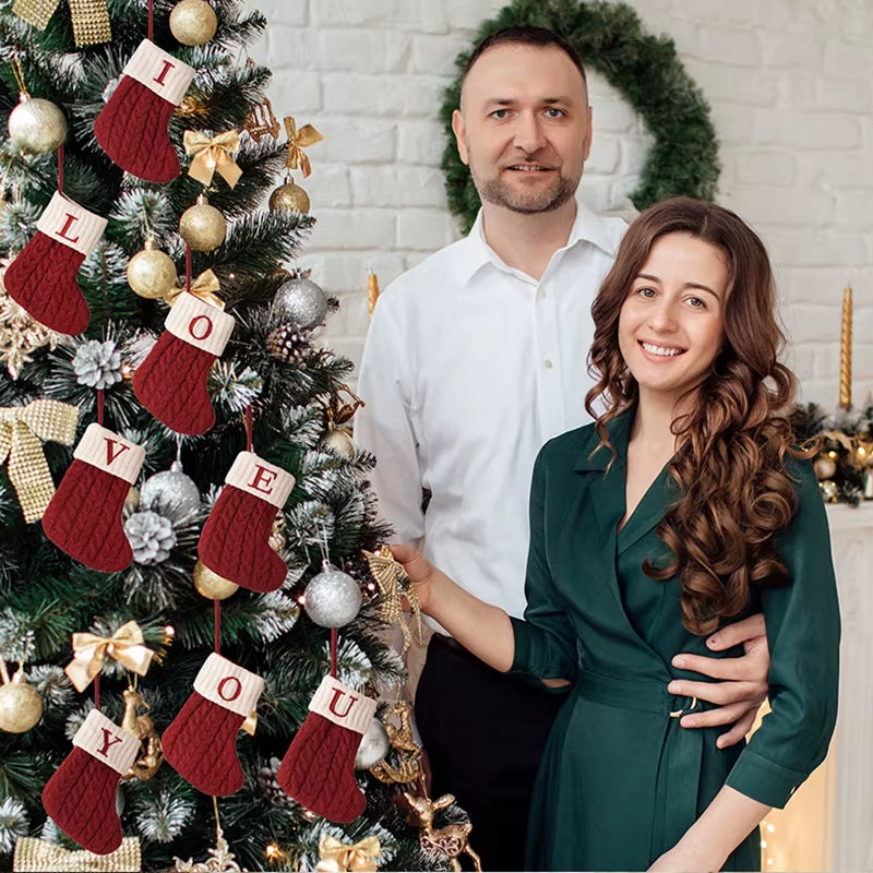 Navidad Christmas Boots Letters Christmas Stocking New Knitting Christmas Tree Pendant Decorations Snowflakechristmas Socks