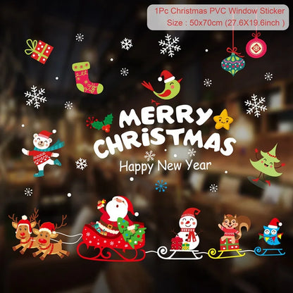 Christmas Window Stickers Merry Christmas Decorations for Home Santa Claus 2021 Christmas Ornament Navidad Xmas Gifts New Year
