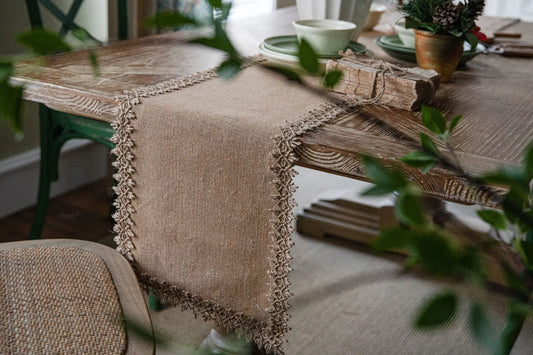 New Simple Lace Natural Vintage Jute Linen Table Runner for Wedding Christmas Party  Restaurant Table Decorations Home Textiles