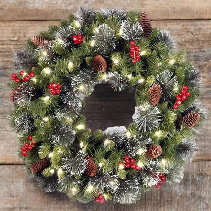 20-60cm LED Christmas Pinecone Wreath with Red Berries Artificial Xmas Wreath New Year Party DIY Decoration Add Christmas Vibe