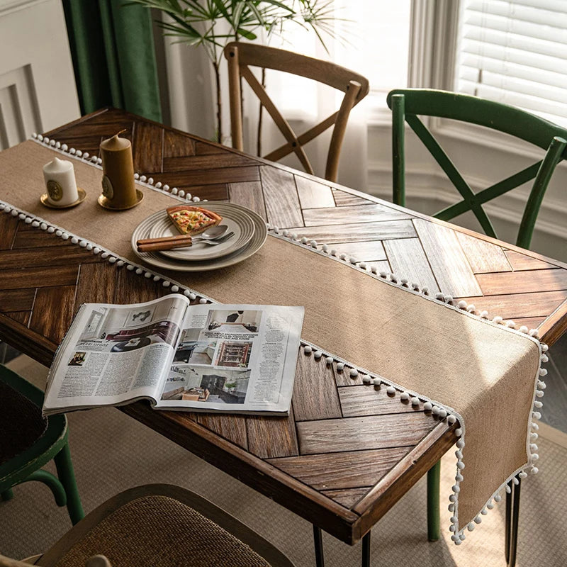 Burlap Table Runner 12 x 108 Inches Farmhouse Tassel Rustic Wedding Aisle Decor for Birthday Baby Shower Coffee Table Decoration