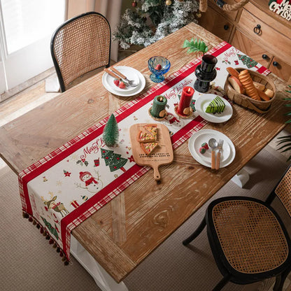 Christmas Chenille Tassel Table Runner,Cotton Linen Thicken Fabric Table Decoration,Dining Room Restaurant Modern Decor Supplies