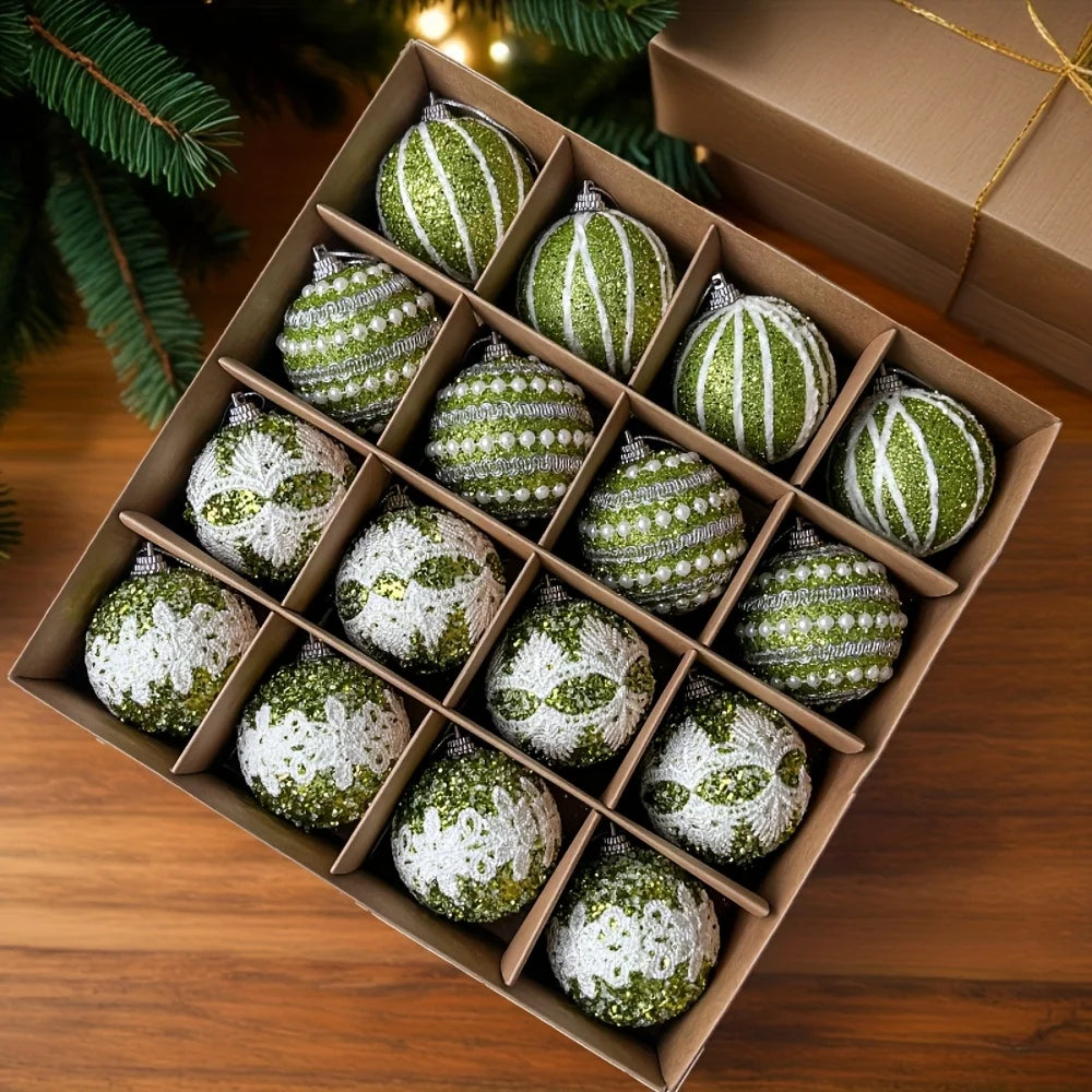 16 high-quality handcrafted Christmas hanging decorative Christmas balls, essential for Christmas tree decoration pendants, Chri