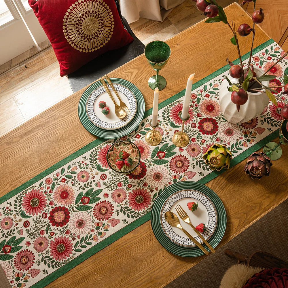 Christmas Chenille Tassel Table Runner,Cotton Linen Thicken Fabric Table Decoration,Dining Room Restaurant Modern Decor Supplies