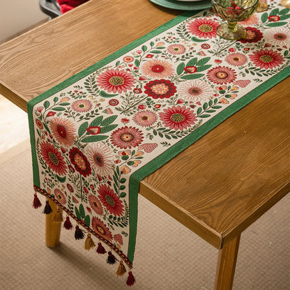 Christmas Chenille Tassel Table Runner,Cotton Linen Thicken Fabric Table Decoration,Dining Room Restaurant Modern Decor Supplies