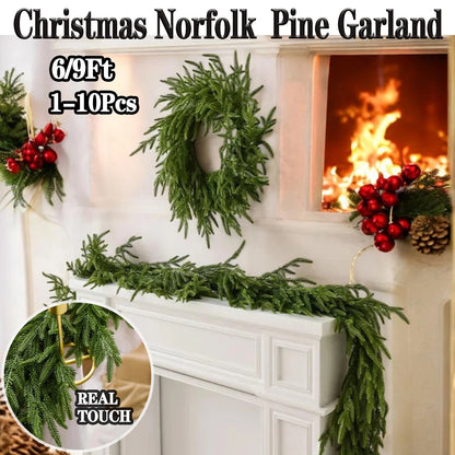 6/9 Ft Christmas Norfolk Pine Garland Real Touch Artificial Greenery Wreath Bulk for Holiday Fireplace Table  Indoor Home Decor