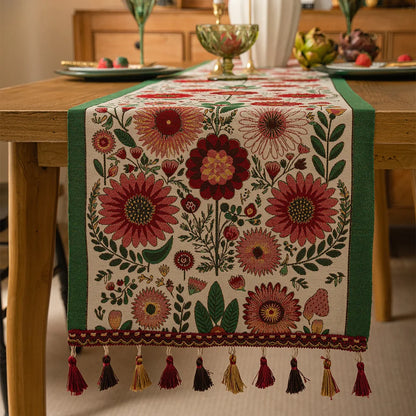 Christmas Chenille Tassel Table Runner,Cotton Linen Thicken Fabric Table Decoration,Dining Room Restaurant Modern Decor Supplies