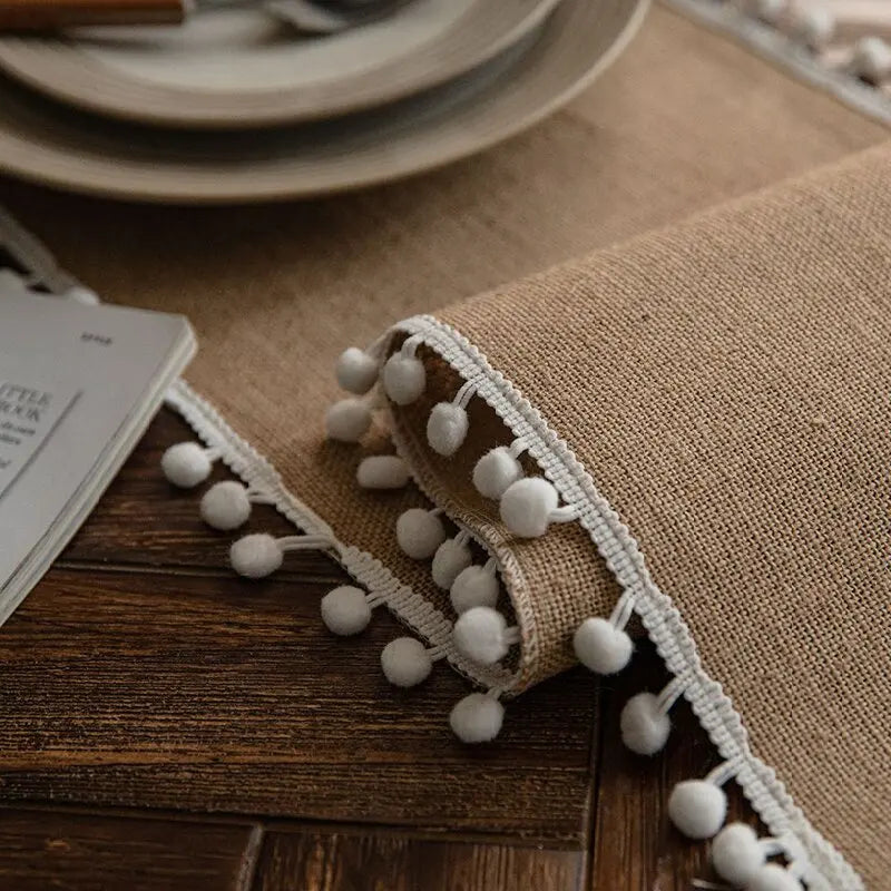 Burlap Table Runner 12 x 108 Inches Farmhouse Tassel Rustic Wedding Aisle Decor for Birthday Baby Shower Coffee Table Decoration