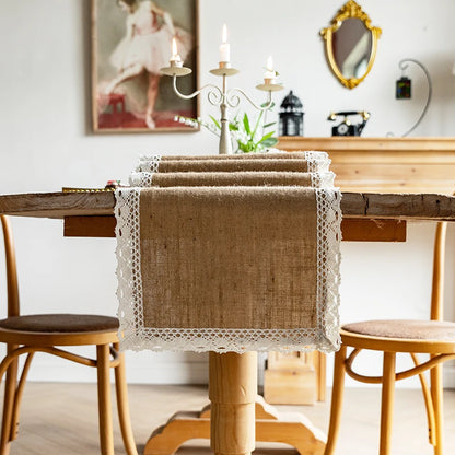 Burlap Table Runner 12 x 108 Inches Farmhouse Tassel Rustic Wedding Aisle Decor for Birthday Baby Shower Coffee Table Decoration