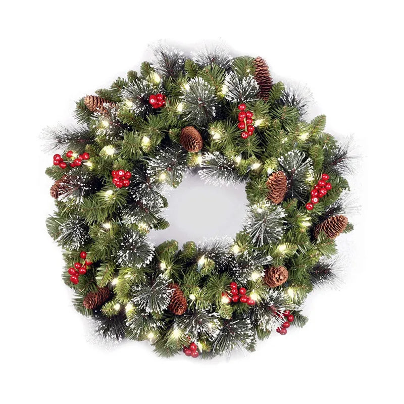 20-60cm LED Christmas Pinecone Wreath with Red Berries Artificial Xmas Wreath New Year Party DIY Decoration Add Christmas Vibe