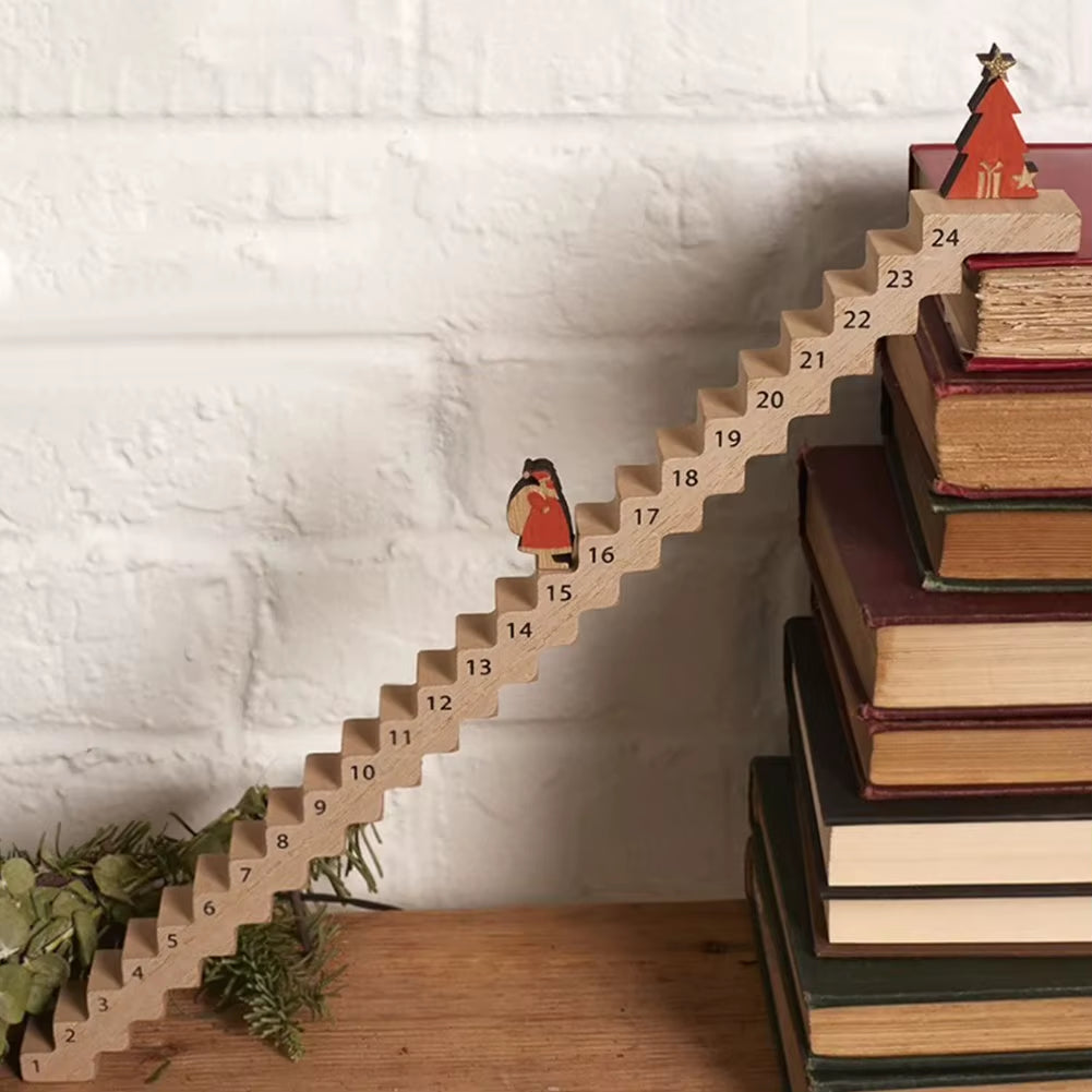 Wood Stairs Climbing Santa Traveling Christmas Advent Calendar Christmas Countdown Calendar Wooden Desk Decor for Christmas