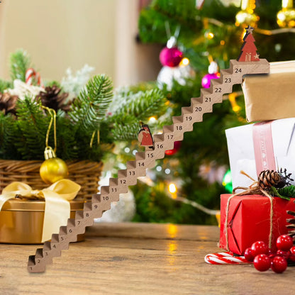 Wood Stairs Climbing Santa Traveling Christmas Advent Calendar Christmas Countdown Calendar Wooden Desk Decor for Christmas