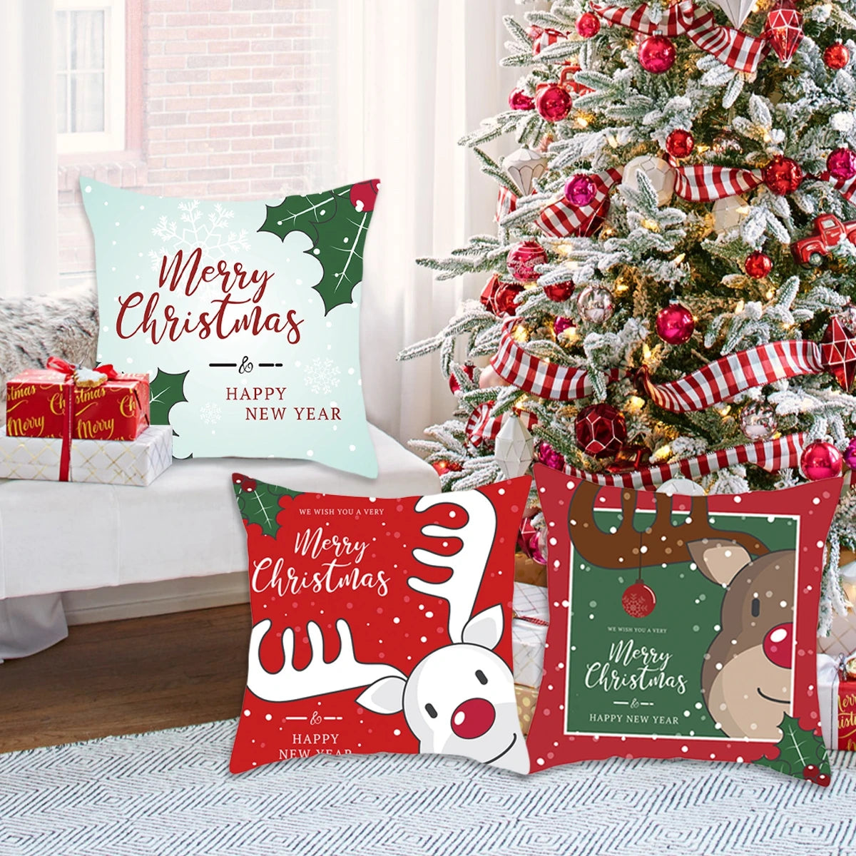 Christmas Cushion Cover Christmas Ornaments Merry Christmas Decorations for Home 2023 XMAS Navidad Noel Gifts New Year 2024
