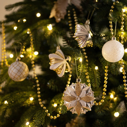 130Ct Christmas Ornaments Set, White Gold Shatterproof Ornaments for Christams Tree Decor