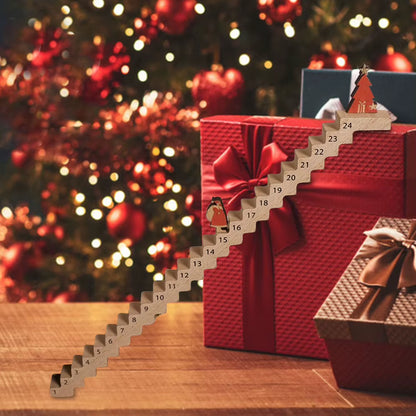 Wood Stairs Climbing Santa Traveling Christmas Advent Calendar Christmas Countdown Calendar Wooden Desk Decor for Christmas